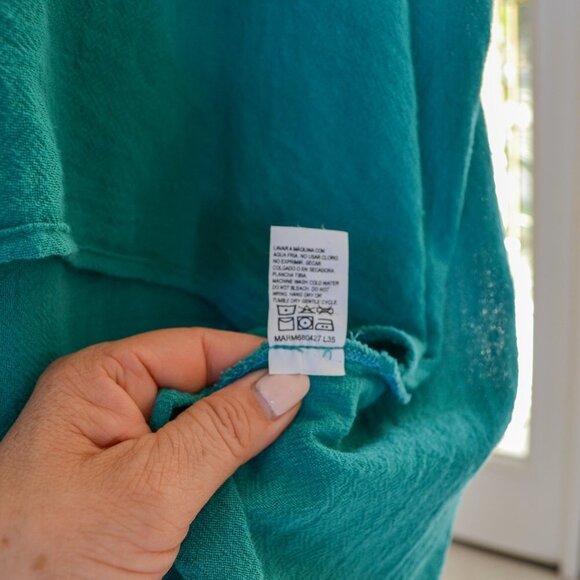 Fiaga Mexico Green Cotton Handkerchief Tunic Top Bell Shape Open Sleeve Size S - Picture 7 of 8